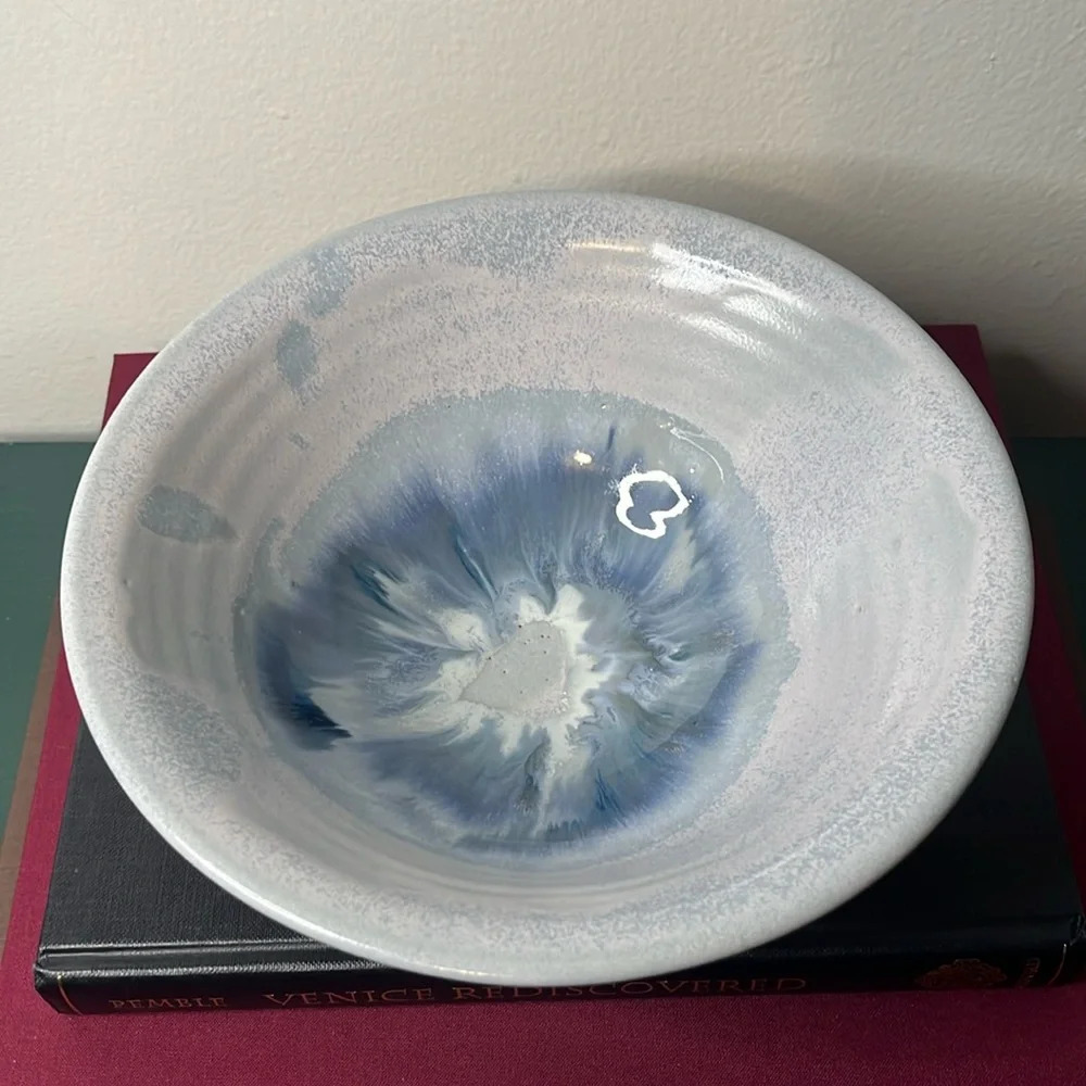 Crystalline Blue Stoneware Pottery Signed Berry Fruit Bowl 8'' - Picture 1 of 7